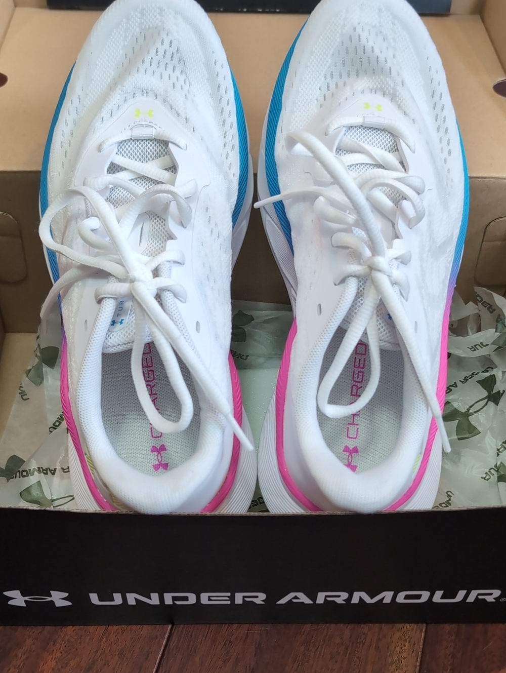 Under Armour White Women's Running Shoes with Blue & Pink Accents